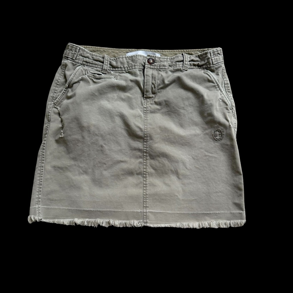 Y2K Old Navy Khaki Distressed Cotton Mini Skirt Frayed Hem Sz 6